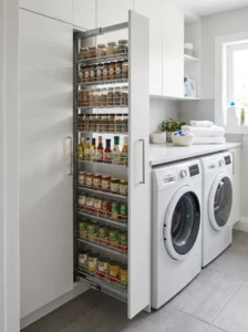 Vertical pull-out pantry cabinet for spices and canned goods