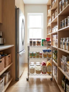 Slim rolling pantry cart for extra kitchen storage