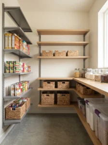Adjustable track shelving system for flexible pantry organization