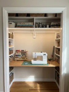 Small sewing nook created from a converted reach-in closet