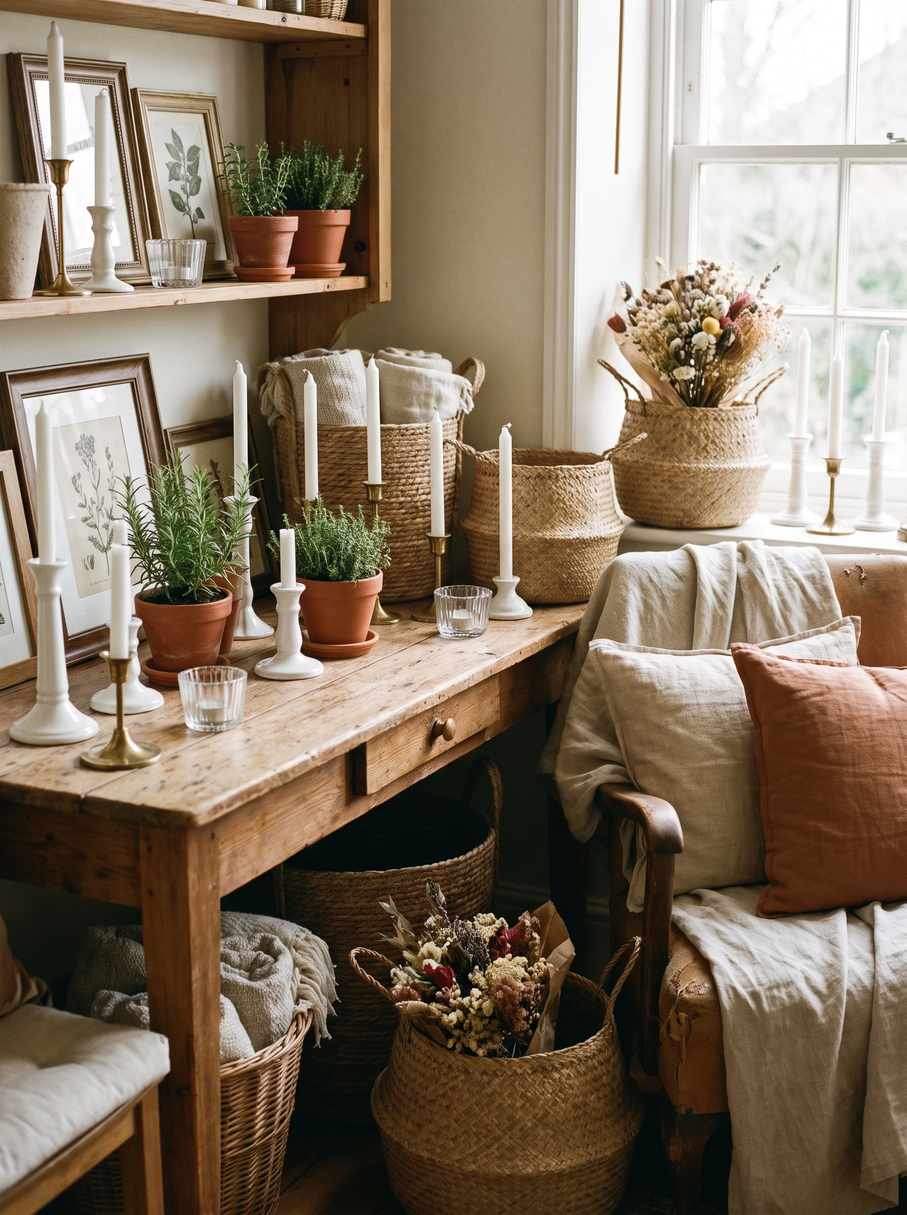 Cozy cottagecore interior styled with affordable IKEA decor and natural textures