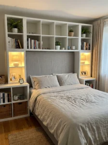 KALLAX headboard storage wall with integrated bedside storage