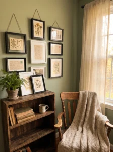 Small RIBBA frames displaying pressed flowers and botanical art in a cottagecore room
