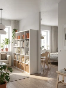 KALLAX shelving unit used as a stylish room divider