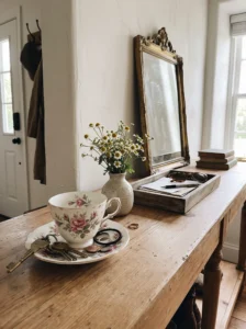 Vintage teacup used as a decorative catch-all dish