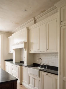 Crown molding closing the gap between kitchen cabinets and ceiling