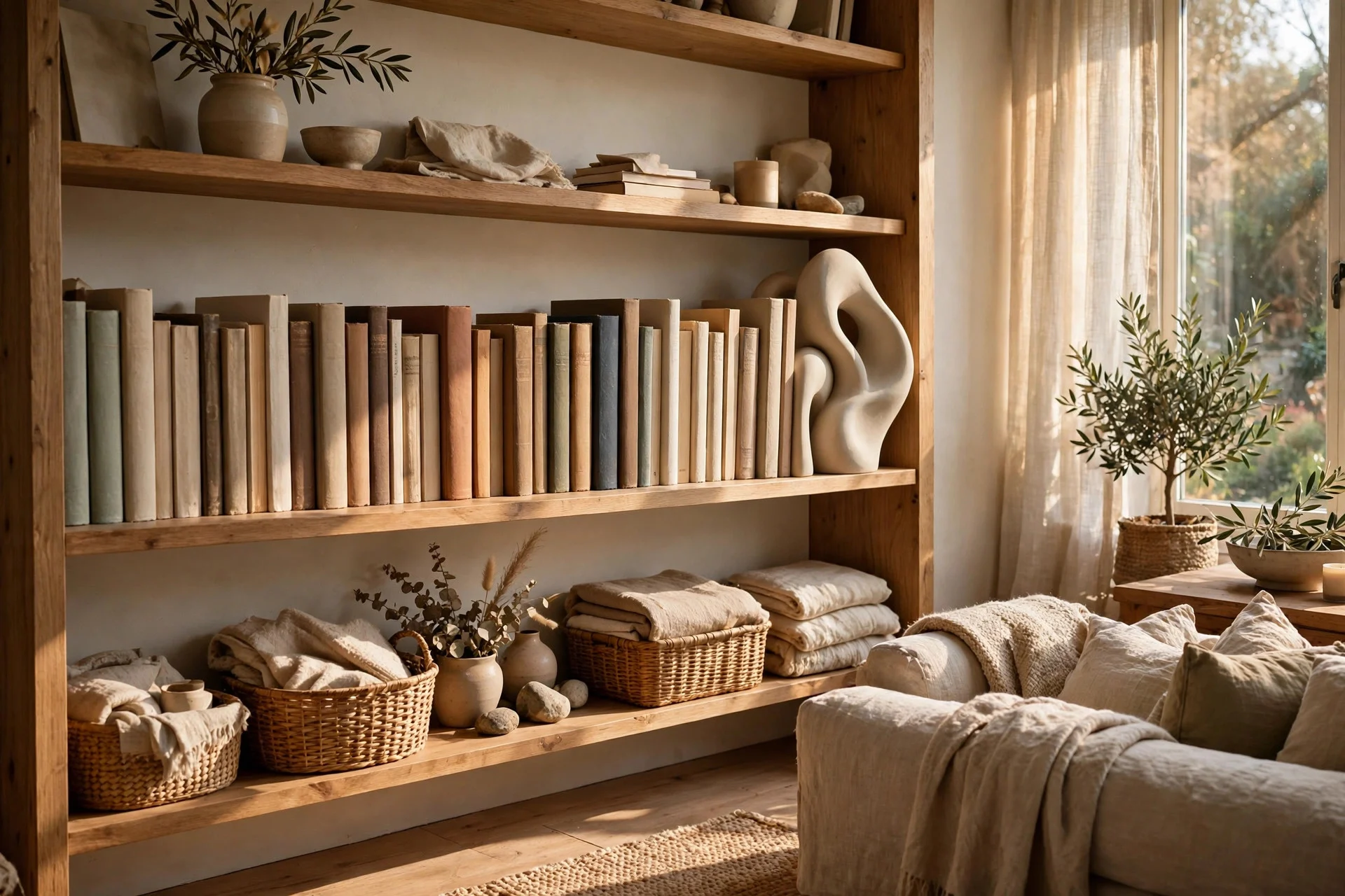 Sculptural ceramic bookend holding books on a shelf