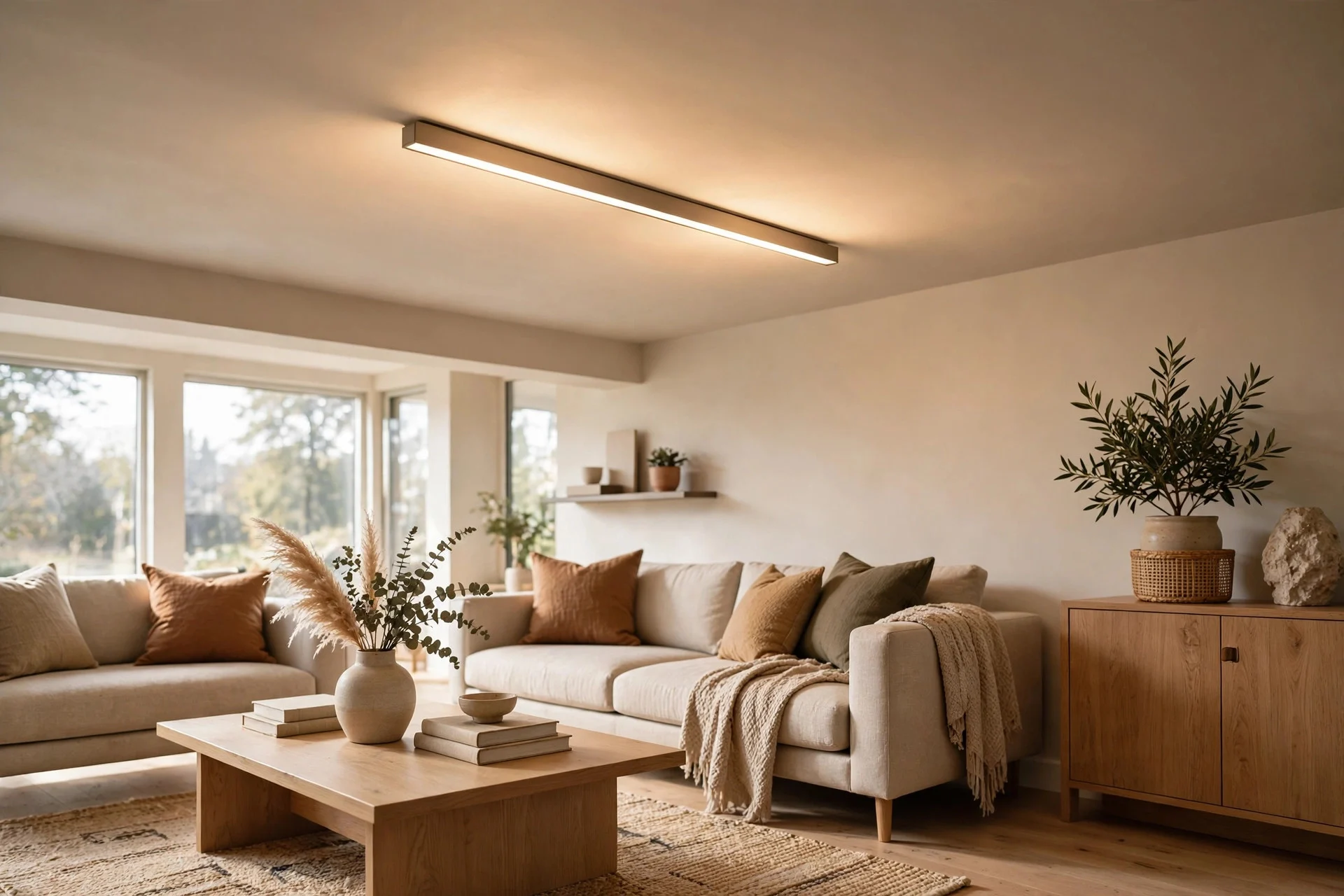 Slim flush-mount ceiling light keeps sight lines clean and open