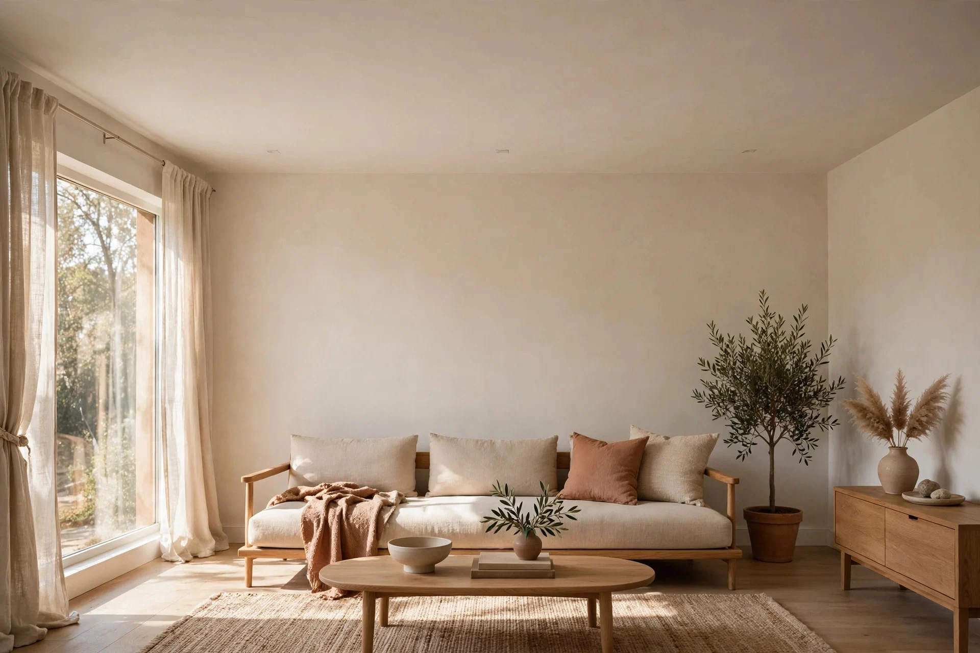 Low-profile sofa with low back exposing more wall above